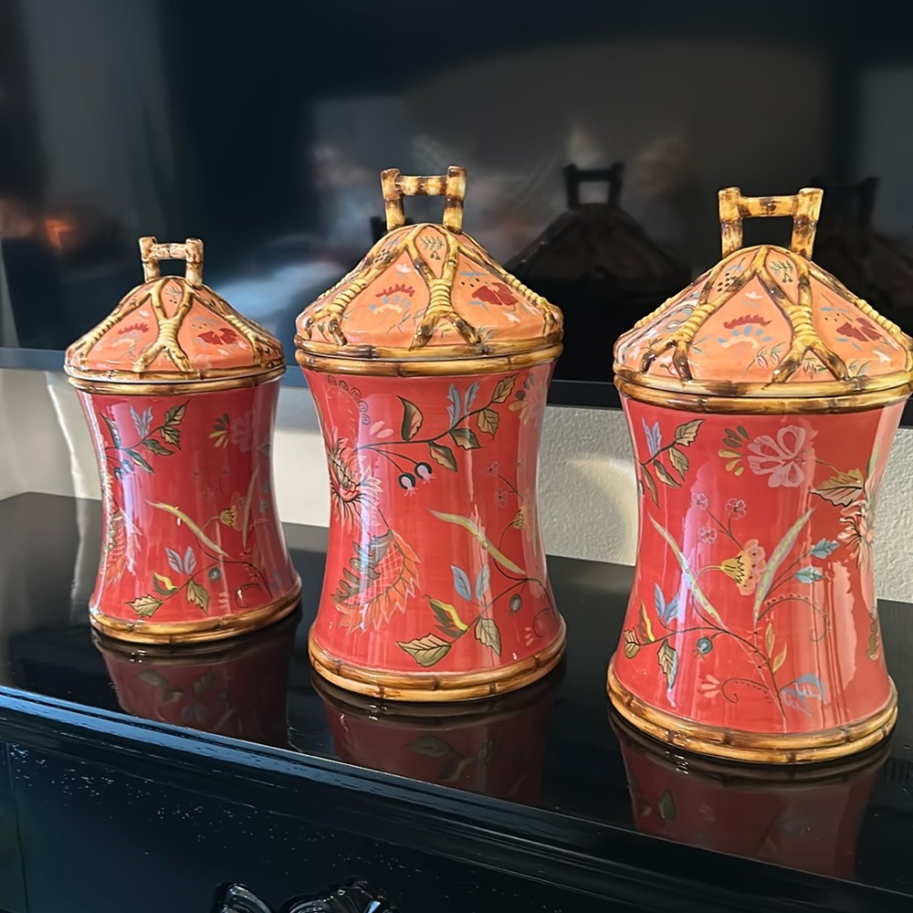 Tracy Porter artisan Road bamboo, ceramic canister set